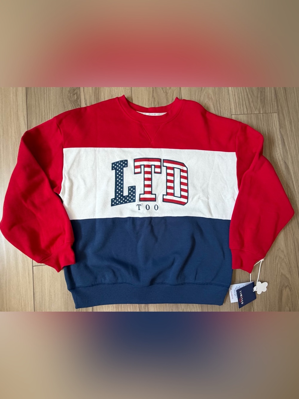 NWT Limited Too 2.0 Red White Blue Crewneck Sweatshirt Fleece Sz S